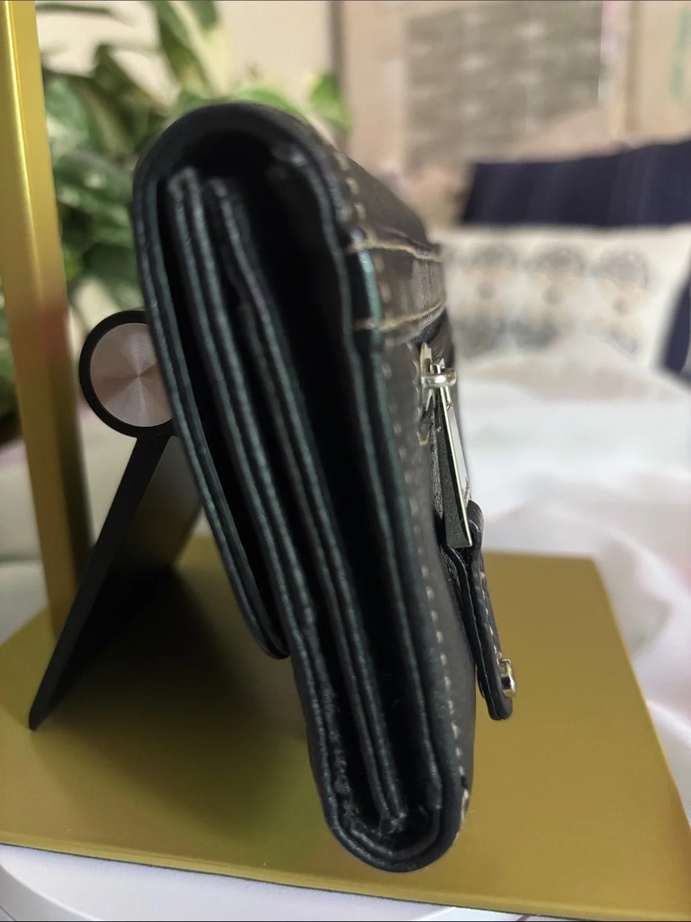 Tignanello Black Pebbled Leather Trifold Wallet